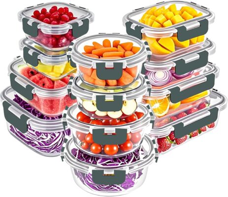 🧊VERONES Conjunto 24 Potes de Vidro Herméticos — Sem BPA, Cinza